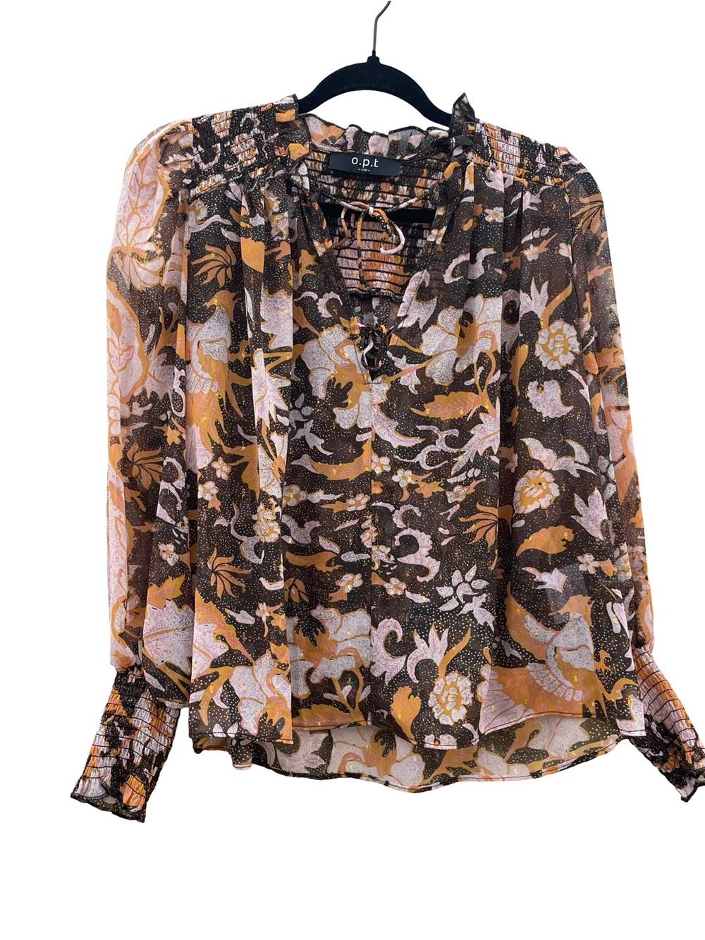 O.p.t sheer floral puff sleeve blouse XS